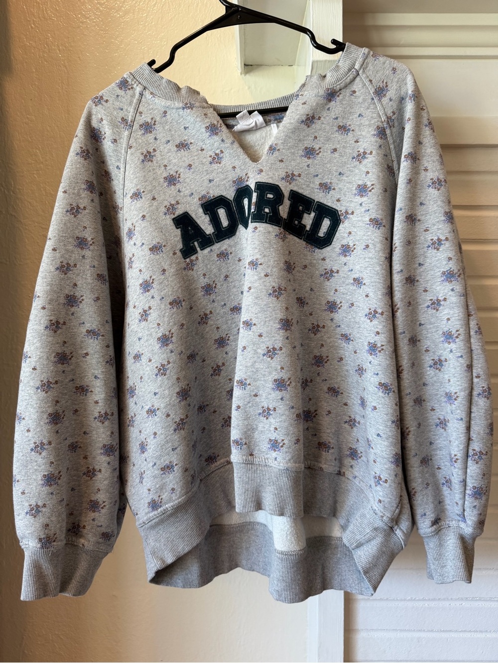 Urban Outfitters Adored Floral Fleece Sweatshirt Gray Oversized Pullover Size S